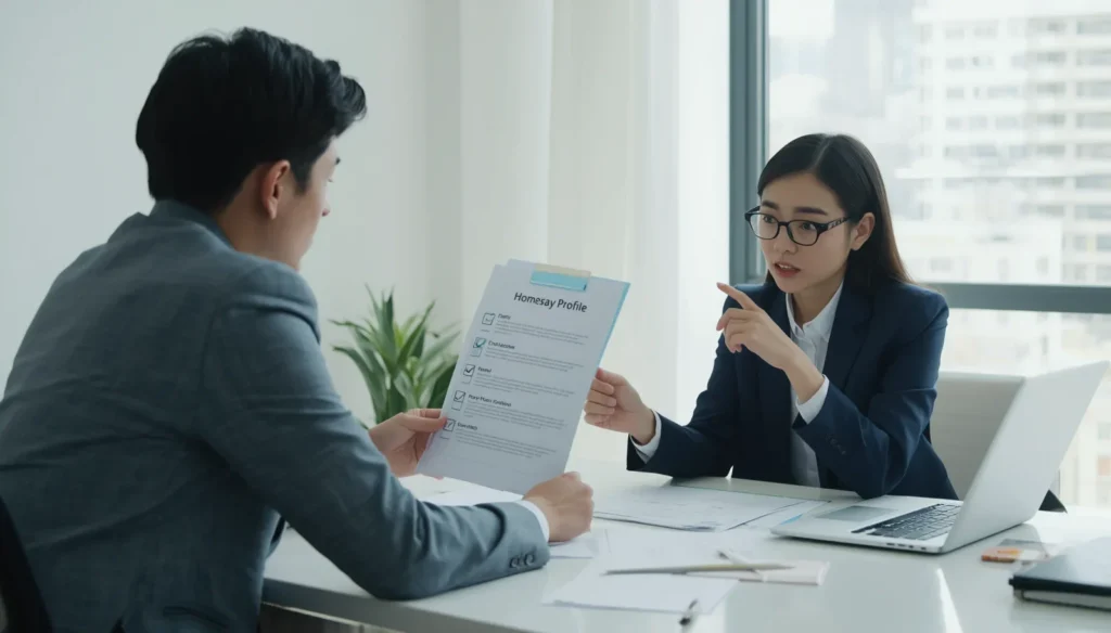 캐나다 조기유학 홈스테이 선택 상담을 받는 한국 학부모