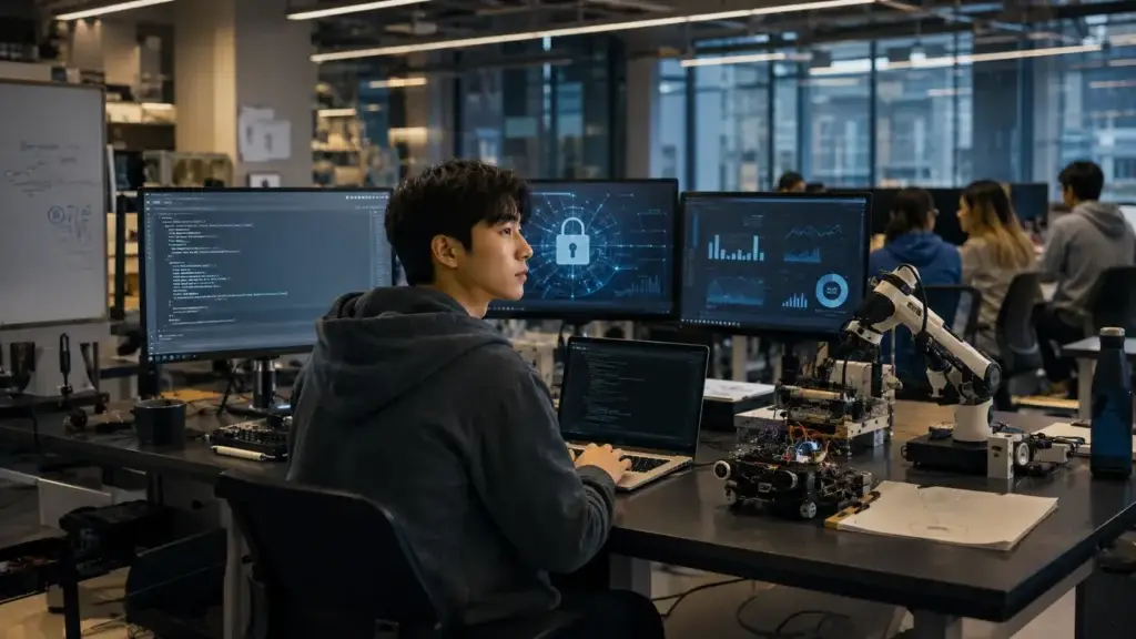 현대적인 로봇공학 연구실 Webp