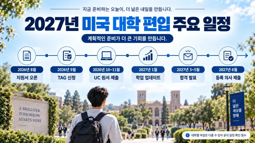 2027 미국 대학 편입 주요 일정