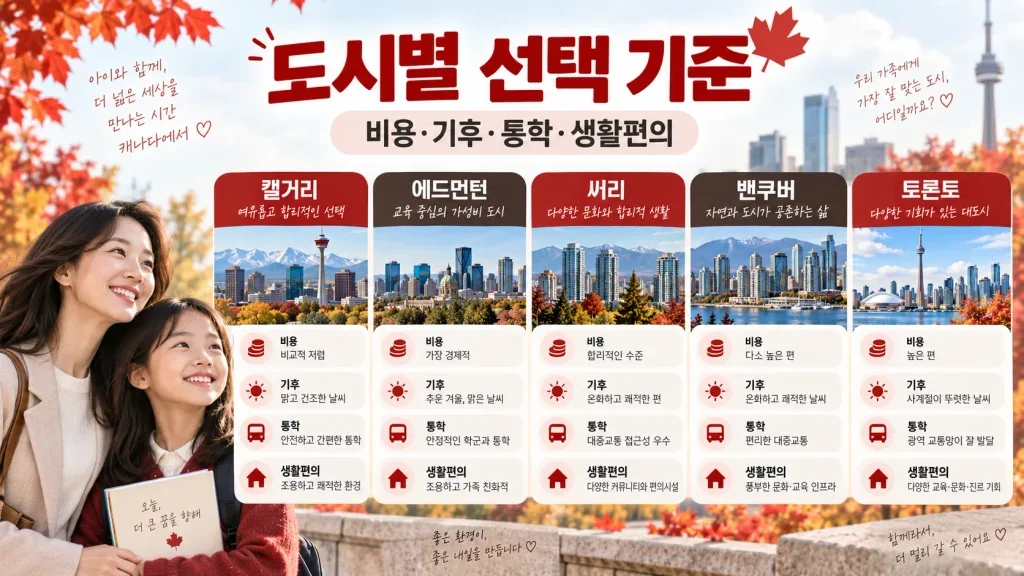 캐나다 엄마동반 조기유학 도시별 비교